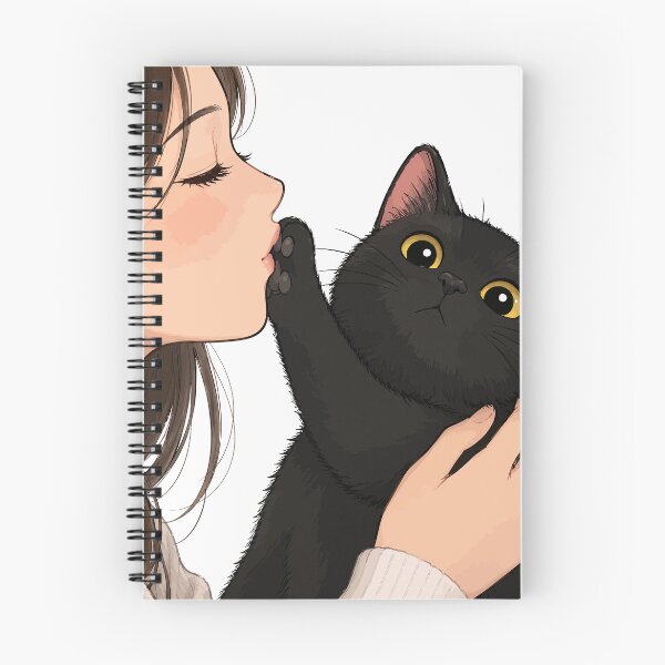 Item preview, Anime Girl Kissing Black Cat Cute Void Kitty Paw Aesthetic Graphic Art designed and sold by The Upside Down.