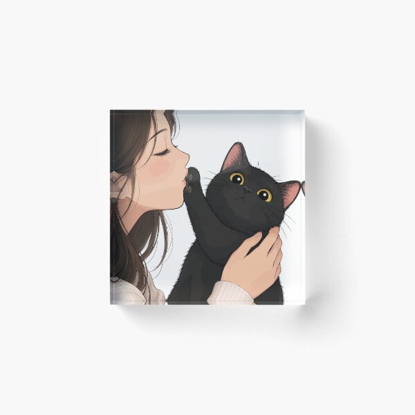 Item preview, Anime Girl Kissing Black Cat Cute Void Kitty Paw Aesthetic Graphic Art designed and sold by The Upside Down.