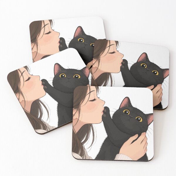 Item preview, Anime Girl Kissing Black Cat Cute Void Kitty Paw Aesthetic Graphic Art designed and sold by The Upside Down.