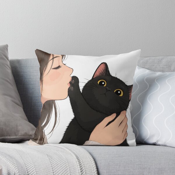 Item preview, Anime Girl Kissing Black Cat Cute Void Kitty Paw Aesthetic Graphic Art designed and sold by The Upside Down.