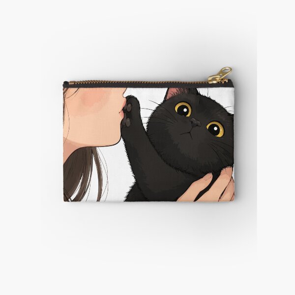 Item preview, Anime Girl Kissing Black Cat Cute Void Kitty Paw Aesthetic Graphic Art designed and sold by The Upside Down.