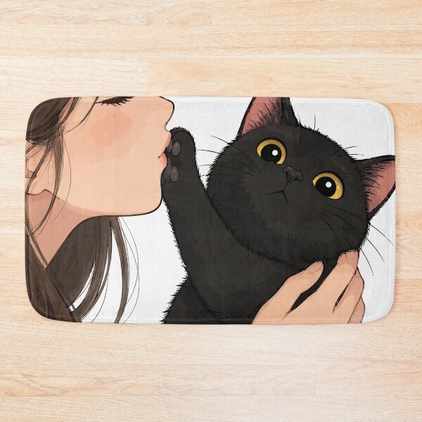 Item preview, Anime Girl Kissing Black Cat Cute Void Kitty Paw Aesthetic Graphic Art designed and sold by The Upside Down.