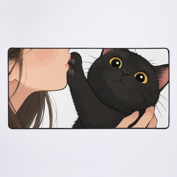 Item preview, Anime Girl Kissing Black Cat Cute Void Kitty Paw Aesthetic Graphic Art designed and sold by The Upside Down.