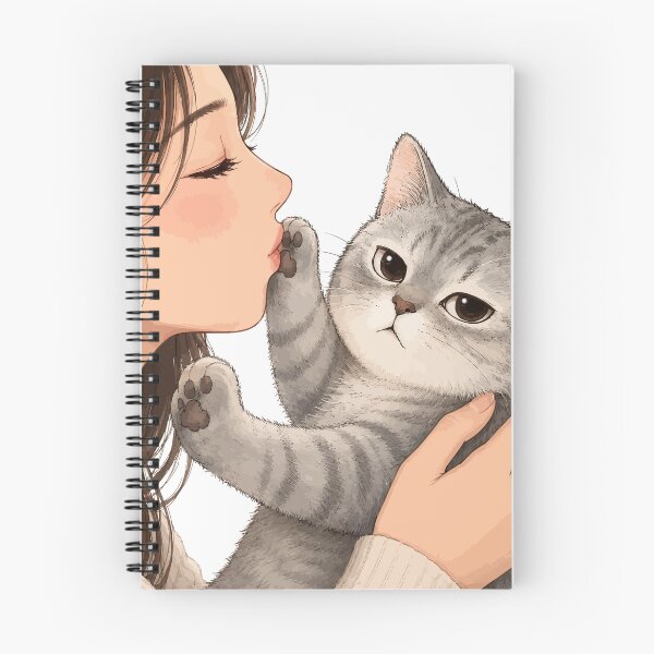 Item preview, Anime Girl Kissing Grey Tabby Cat Cute Kitten Paw Aesthetic Graphic Art designed and sold by The Upside Down.