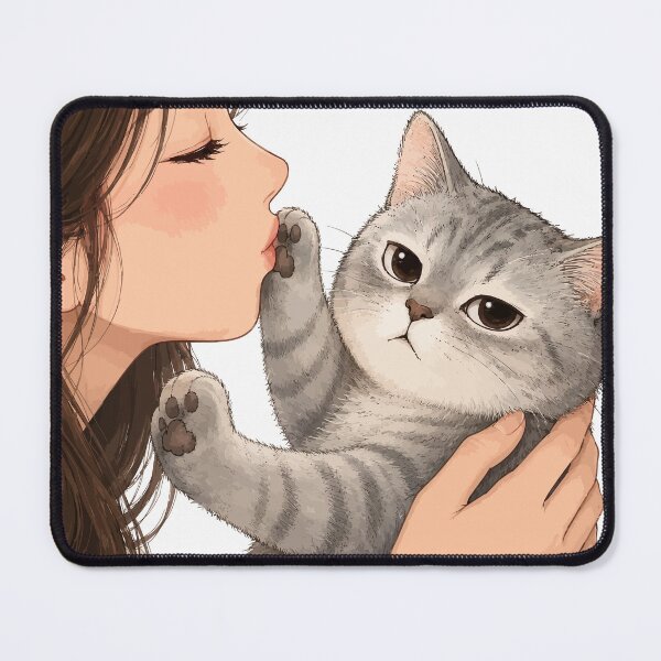 Item preview, Anime Girl Kissing Grey Tabby Cat Cute Kitten Paw Aesthetic Graphic Art designed and sold by The Upside Down.