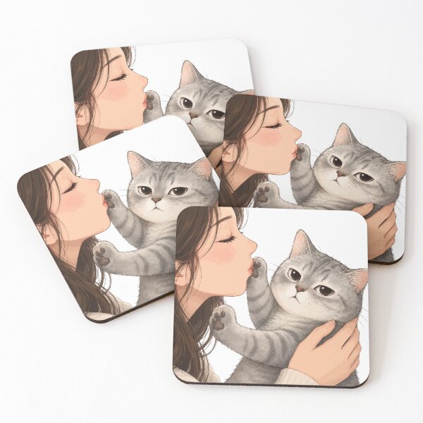 Item preview, Anime Girl Kissing Grey Tabby Cat Cute Kitten Paw Aesthetic Graphic Art designed and sold by The Upside Down.