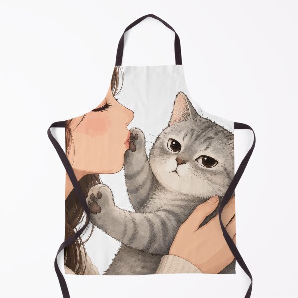 Item preview, Anime Girl Kissing Grey Tabby Cat Cute Kitten Paw Aesthetic Graphic Art designed and sold by The Upside Down.