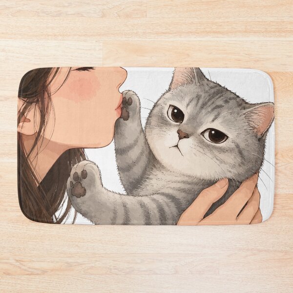 Item preview, Anime Girl Kissing Grey Tabby Cat Cute Kitten Paw Aesthetic Graphic Art designed and sold by The Upside Down.
