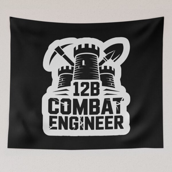 Item preview, 12B Combat Engineer — Classic Castle Tower Emblem with Shovel and Pickaxe U.S. Army MOS Graphic White Outline designed and sold by GFamilyC.