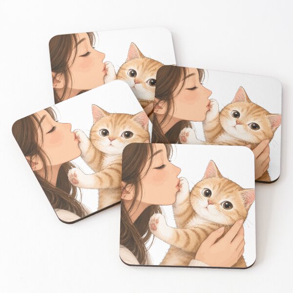 Item preview, Anime Girl Kissing Orange Tabby Cat Cute Ginger Kitten Paw Aesthetic Graphic Art designed and sold by The Upside Down.