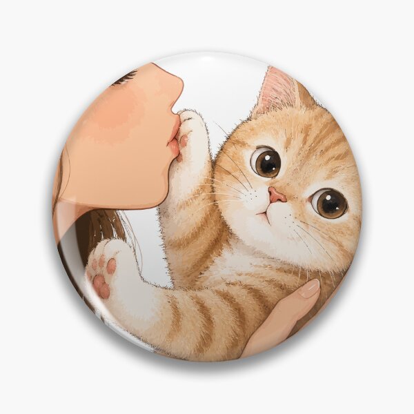Item preview, Anime Girl Kissing Orange Tabby Cat Cute Ginger Kitten Paw Aesthetic Graphic Art designed and sold by The Upside Down.