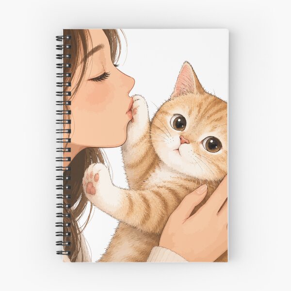Item preview, Anime Girl Kissing Orange Tabby Cat Cute Ginger Kitten Paw Aesthetic Graphic Art designed and sold by The Upside Down.