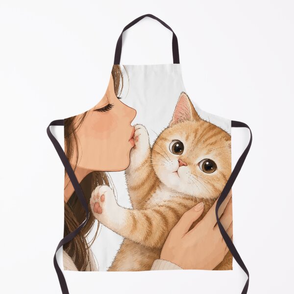 Item preview, Anime Girl Kissing Orange Tabby Cat Cute Ginger Kitten Paw Aesthetic Graphic Art designed and sold by The Upside Down.