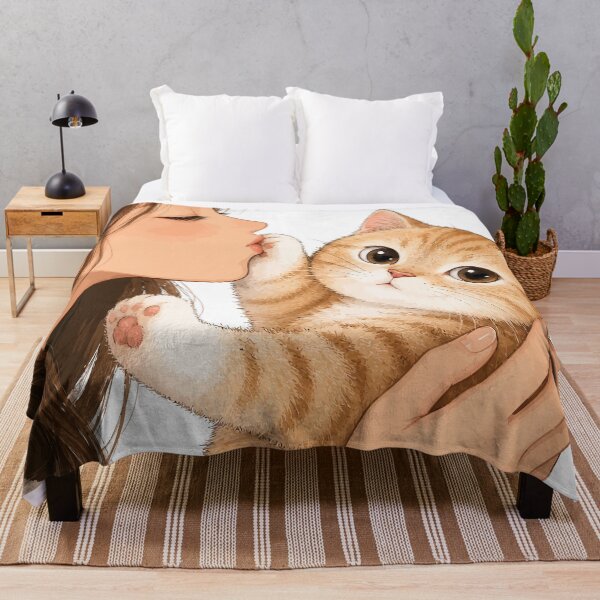 Item preview, Anime Girl Kissing Orange Tabby Cat Cute Ginger Kitten Paw Aesthetic Graphic Art designed and sold by The Upside Down.
