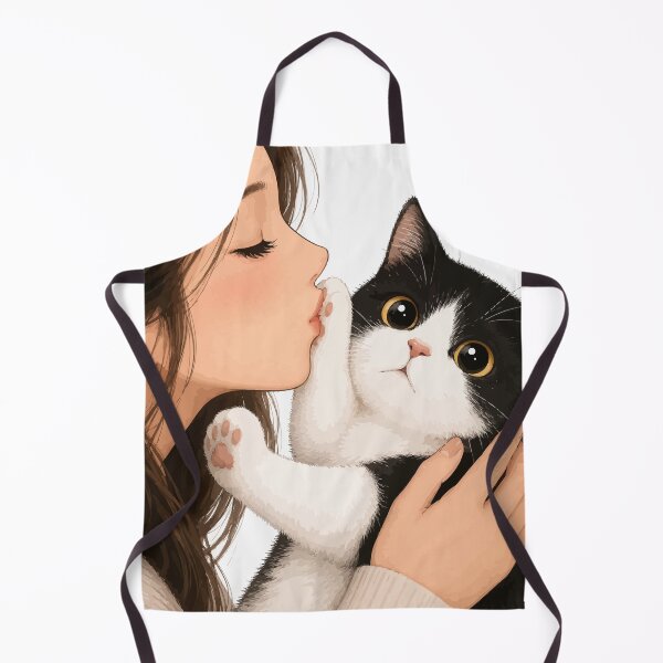 Item preview, Anime Girl Kissing Tuxedo Cat Cute Black and White Kitten Paw Graphic Art designed and sold by The Upside Down.