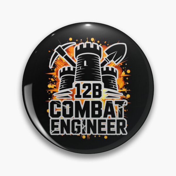 Item preview, 12B Combat Engineer — Classic Castle Tower Emblem with Shovel and Pickaxe U.S. Army MOS Graphic White Outline Explosion designed and sold by GFamilyC.