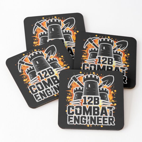 Item preview, 12B Combat Engineer — Classic Castle Tower Emblem with Shovel and Pickaxe U.S. Army MOS Graphic White Outline Explosion designed and sold by GFamilyC.