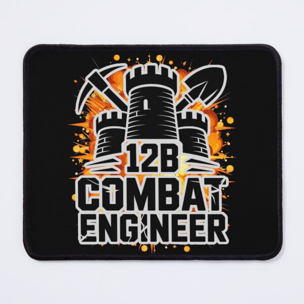 Item preview, 12B Combat Engineer — Classic Castle Tower Emblem with Shovel and Pickaxe U.S. Army MOS Graphic White Outline Explosion designed and sold by GFamilyC.