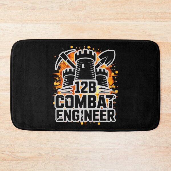 Item preview, 12B Combat Engineer — Classic Castle Tower Emblem with Shovel and Pickaxe U.S. Army MOS Graphic White Outline Explosion designed and sold by GFamilyC.