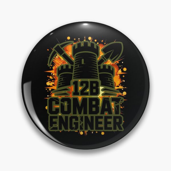 Item preview, 12B Combat Engineer — Classic Castle Tower Emblem with Shovel and Pickaxe U.S. Army MOS Graphic Green Outline Explosion designed and sold by GFamilyC.