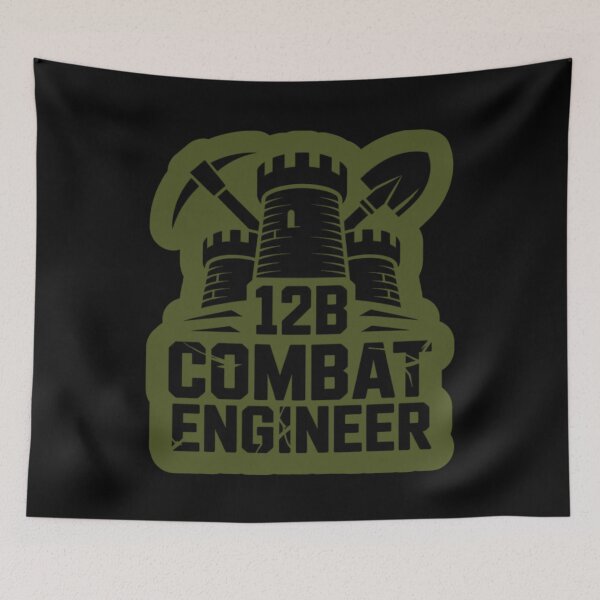 Item preview, 12B Combat Engineer — Classic Castle Tower Emblem with Shovel and Pickaxe U.S. Army MOS Graphic Green Outline designed and sold by GFamilyC.