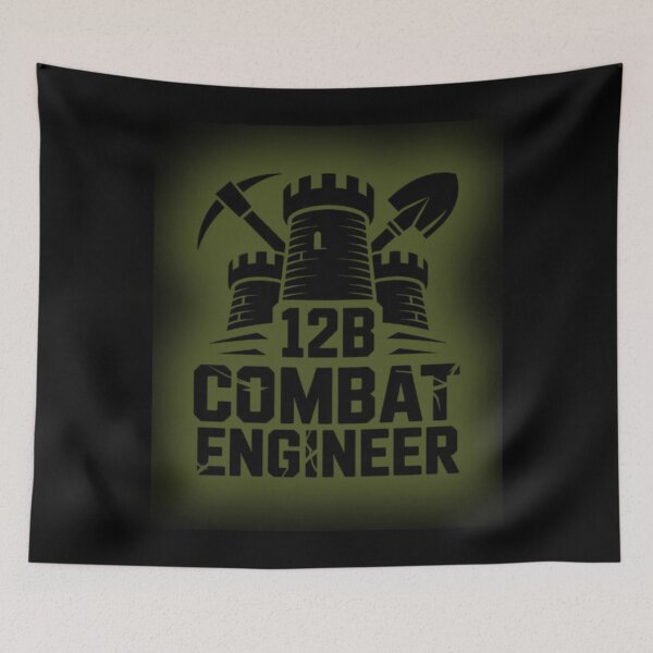Item preview, 12B Combat Engineer — Classic Castle Tower Emblem with Shovel and Pickaxe U.S. Army MOS Graphic Green Glow designed and sold by GFamilyC.