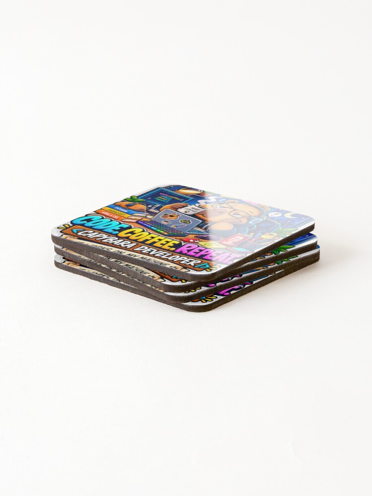 Thumbnail 4 of 5, Coasters (Set of 4), Capybara Developer – Code Coffee Repeat – Funny Programmer designed and sold by ACGIMPRESIONES.