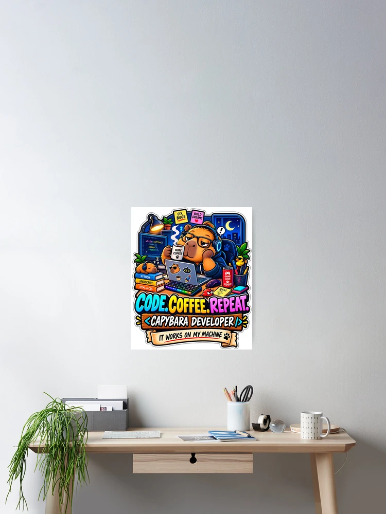 Thumbnail 2 of 3, Poster, Capybara Developer – Code Coffee Repeat – Funny Programmer designed and sold by ACGIMPRESIONES.