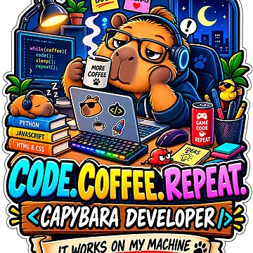 Artwork thumbnail, Capybara Developer – Code Coffee Repeat – Funny Programmer by ACGIMPRESIONES