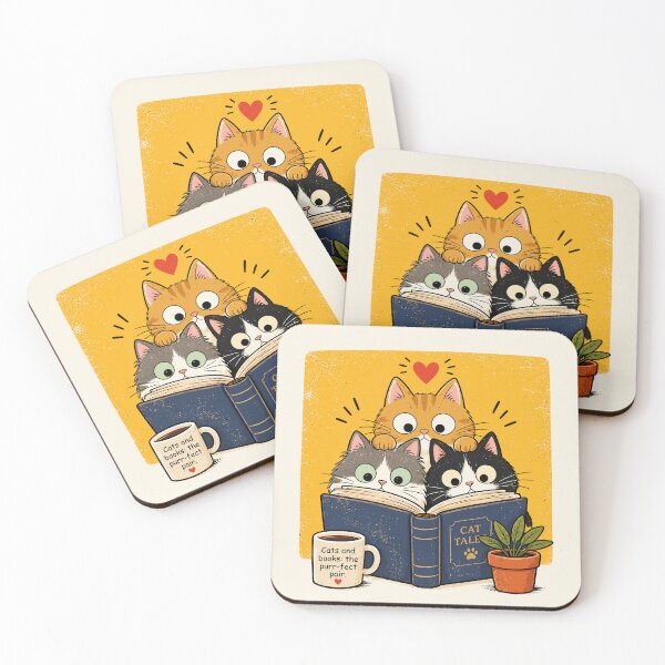 Item preview, Cats And Books Purr-fect Pair Cute Reading Kittens Coffee Graphic Art designed and sold by The Upside Down.