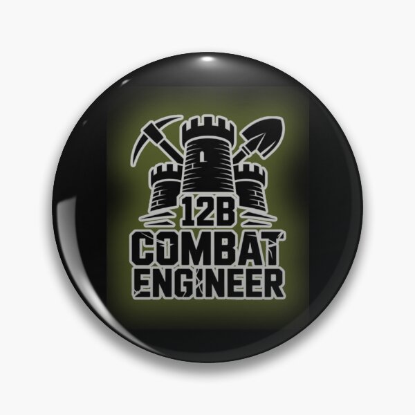 Item preview, 12B Combat Engineer — Classic Castle Tower Emblem with Shovel and Pickaxe U.S. Army MOS Graphic Green Glow White Outline designed and sold by GFamilyC.