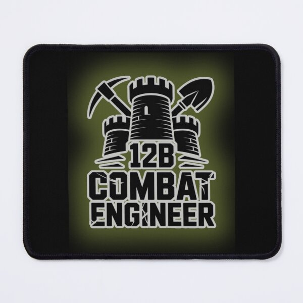 Item preview, 12B Combat Engineer — Classic Castle Tower Emblem with Shovel and Pickaxe U.S. Army MOS Graphic Green Glow White Outline designed and sold by GFamilyC.