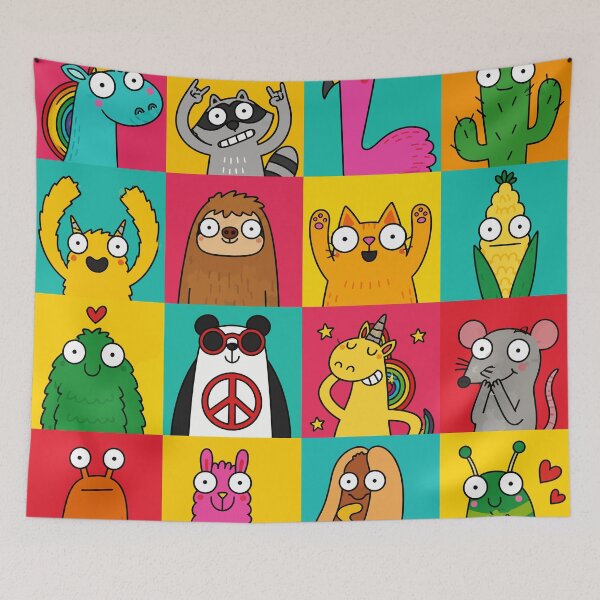 Item preview, Funny Quirky Cartoon Animals Pop Art Grid Colorful Doodles Graphic designed and sold by The Upside Down.