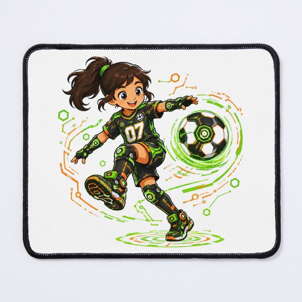 Item preview, Futuristic Cyberpunk Anime Soccer Girl Kicking a Glowing Neon Ball designed and sold by Nubian Style.