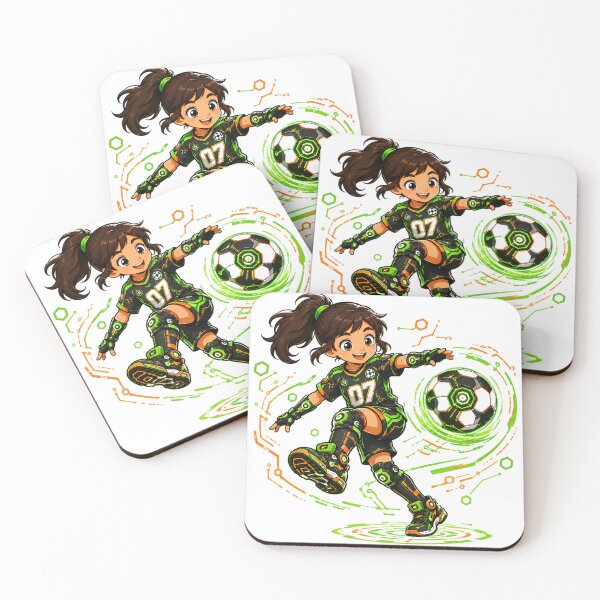 Item preview, Futuristic Cyberpunk Anime Soccer Girl Kicking a Glowing Neon Ball designed and sold by Nubian Style.