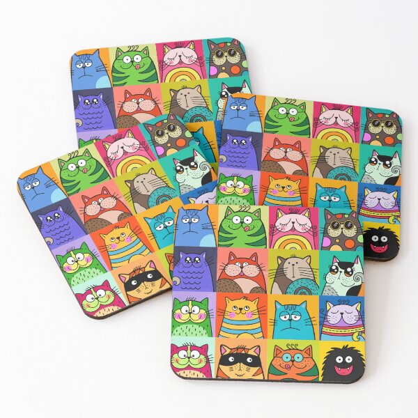 Item preview, Funny Quirky Cat Faces Pop Art Grid Colorful Feline Moods Graphic designed and sold by The Upside Down.