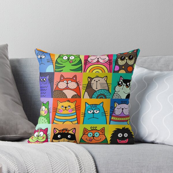 Item preview, Funny Quirky Cat Faces Pop Art Grid Colorful Feline Moods Graphic designed and sold by The Upside Down.