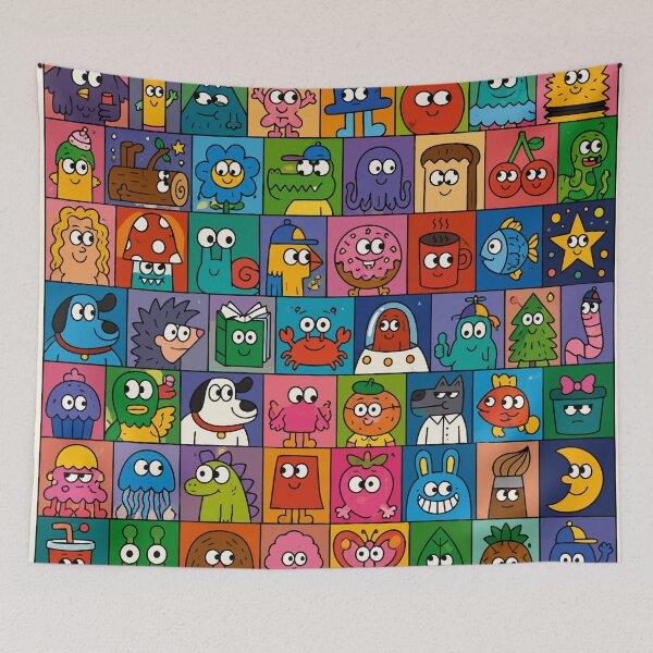 Item preview, 72 Cute Quirky Cartoon Doodles Pop Art Character Grid Mega Pack Graphic designed and sold by The Upside Down.