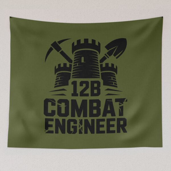 Item preview, 12B Combat Engineer — Classic Castle Tower Emblem with Shovel and Pickaxe Black U.S. Army MOS Graphic designed and sold by GFamilyC.