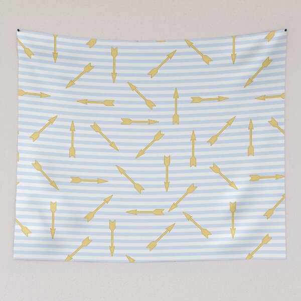 Item preview, Blue stripes with golden arrows. Arrows move randomly, marine pattern designed and sold by Dynamisa.