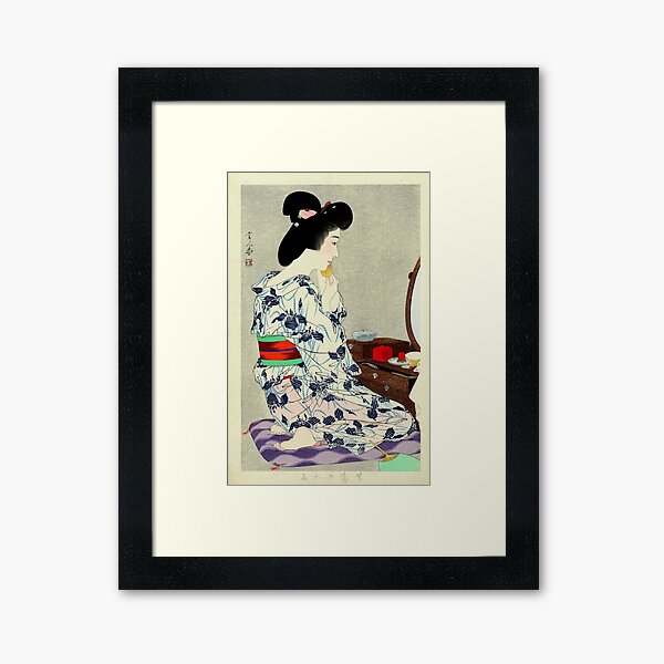 Aperçu de l'œuvre Art mural japonais Torii Kotondo Dans un Kimono d'été léger avec des iris créée et vendue par Sintija BILIKA.