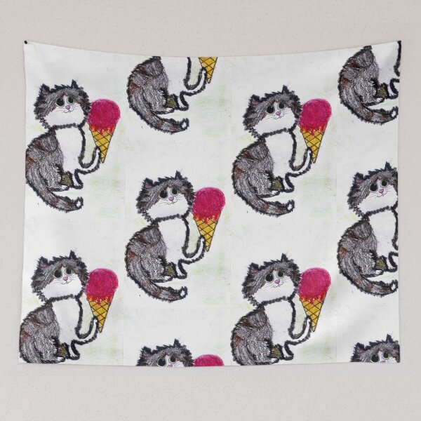 Item preview, Cute Fluffy Cat Holding Giant Pink Ice Cream Cone designed and sold by MagicYana.