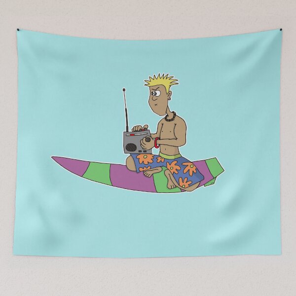 Item preview, Funny Surfer tuned to Retro Radio Sticker | Existential Beach Meme designed and sold by MyxaART.