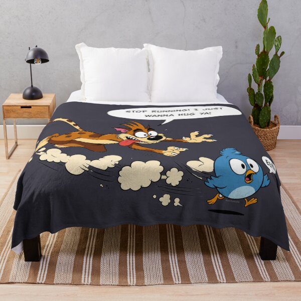 Item preview, Stop Running! I Just Wanna Hug Ya! – Funny Cartoon Cat Chasing Bird designed and sold by MischiefFoundry.