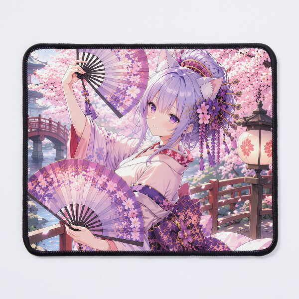 Item preview, Anime Cat Girl with Folding Fans - Sakura Blossom Bridge designed and sold by Revyra Design .