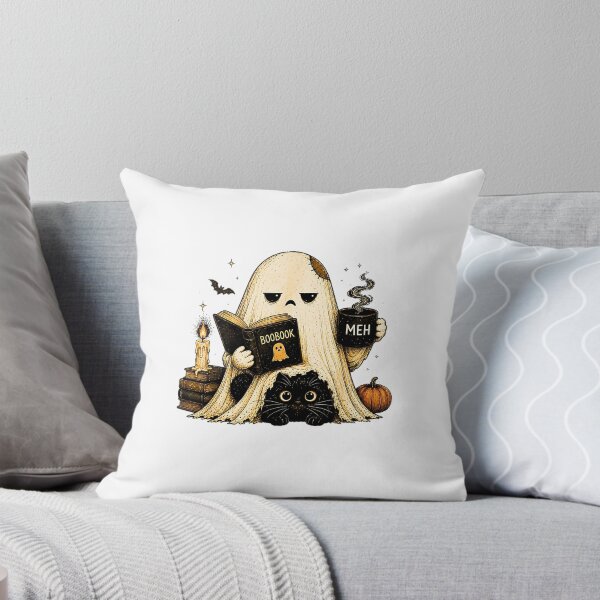 Item preview,  Tired Ghost With Black Cat Coffee Meh Funny Introvert Halloween designed and sold by Rahamkshop.