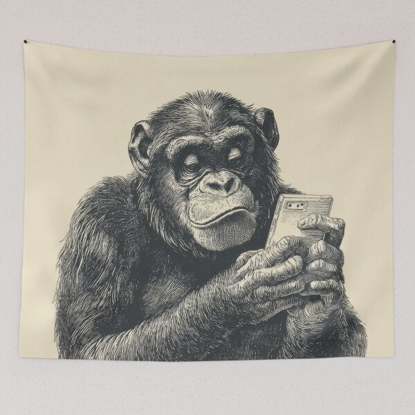Item preview, Chimpanzee using a smartphone in art designed and sold by anytka.
