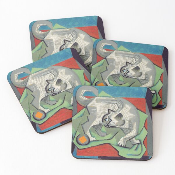 Item preview, Vintage Cat Wall Art, White Cat Print, Jean Metzinger Cubist Art designed and sold by RickE.