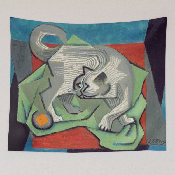 Item preview, Vintage Cat Wall Art, White Cat Print, Jean Metzinger Cubist Art designed and sold by RickE.