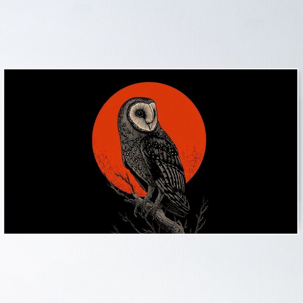 Item preview, Owl sits on branch with red moon designed and sold by anytka.